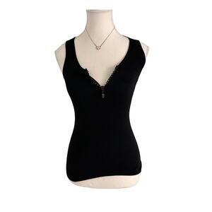 Connection 18 Size Small Black Floral Embroidered Laced Zip Up With Rhinestones